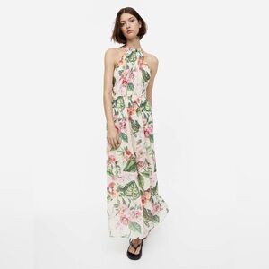 NWT HM Floral Halter Floral Chiffon Maxi Dress S